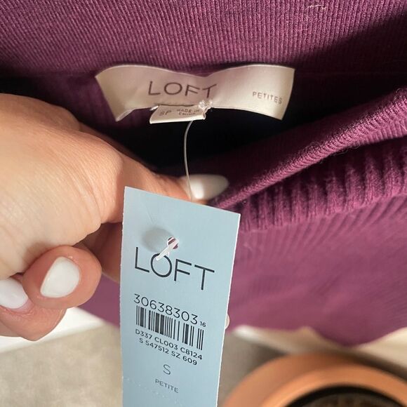 LOFT Purple Crew Neck Sweater and Skirt Set Lightweight Knit - Petite - NWT. - Picture 5 of 6
